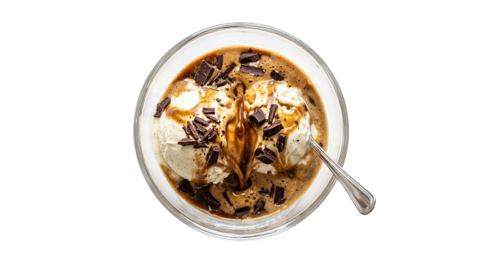 Kaapi affogato with coffee poured over ice cream